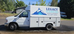 A white utility van with 